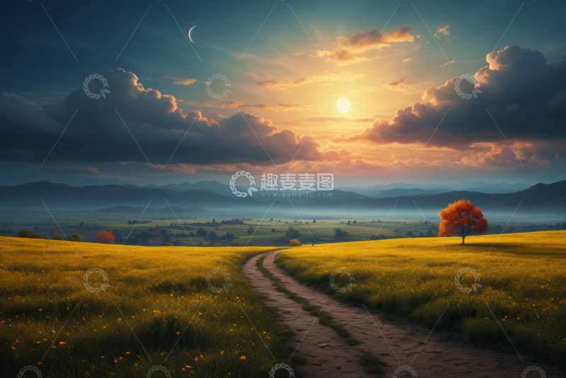高清大图下载【趣麦麦图】田野日落美景