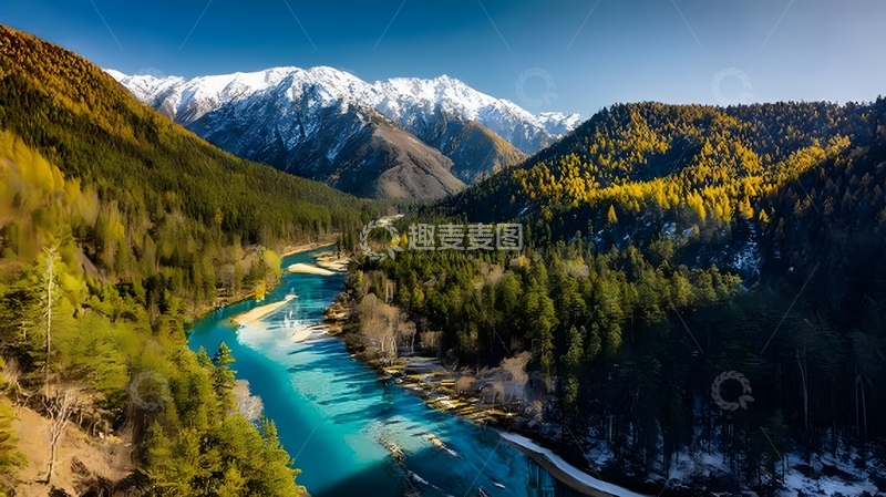 高清大图下载【趣麦麦图】山水风光壮丽河流森林雪山