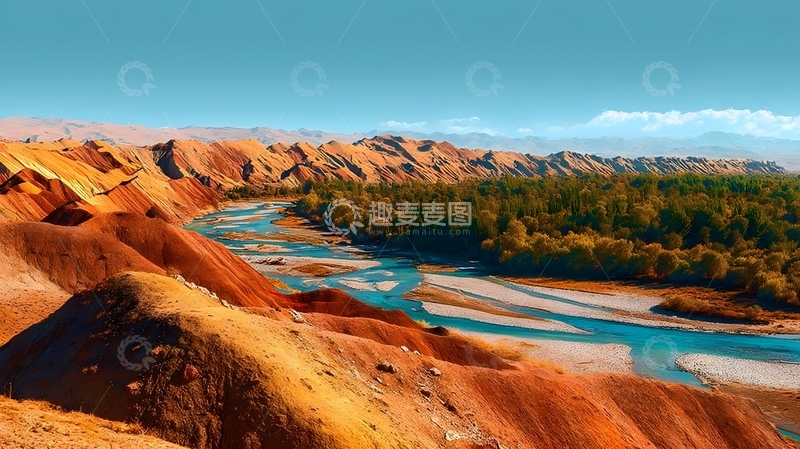 高清大图下载【趣麦麦图】丹霞地貌河流风光