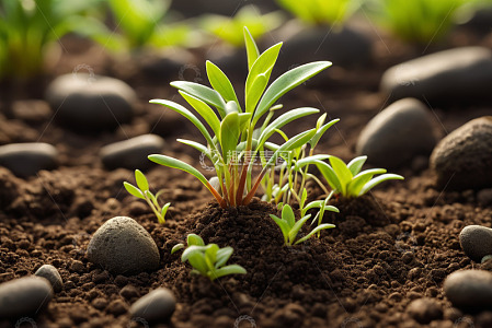土壤中生长的嫩绿植物