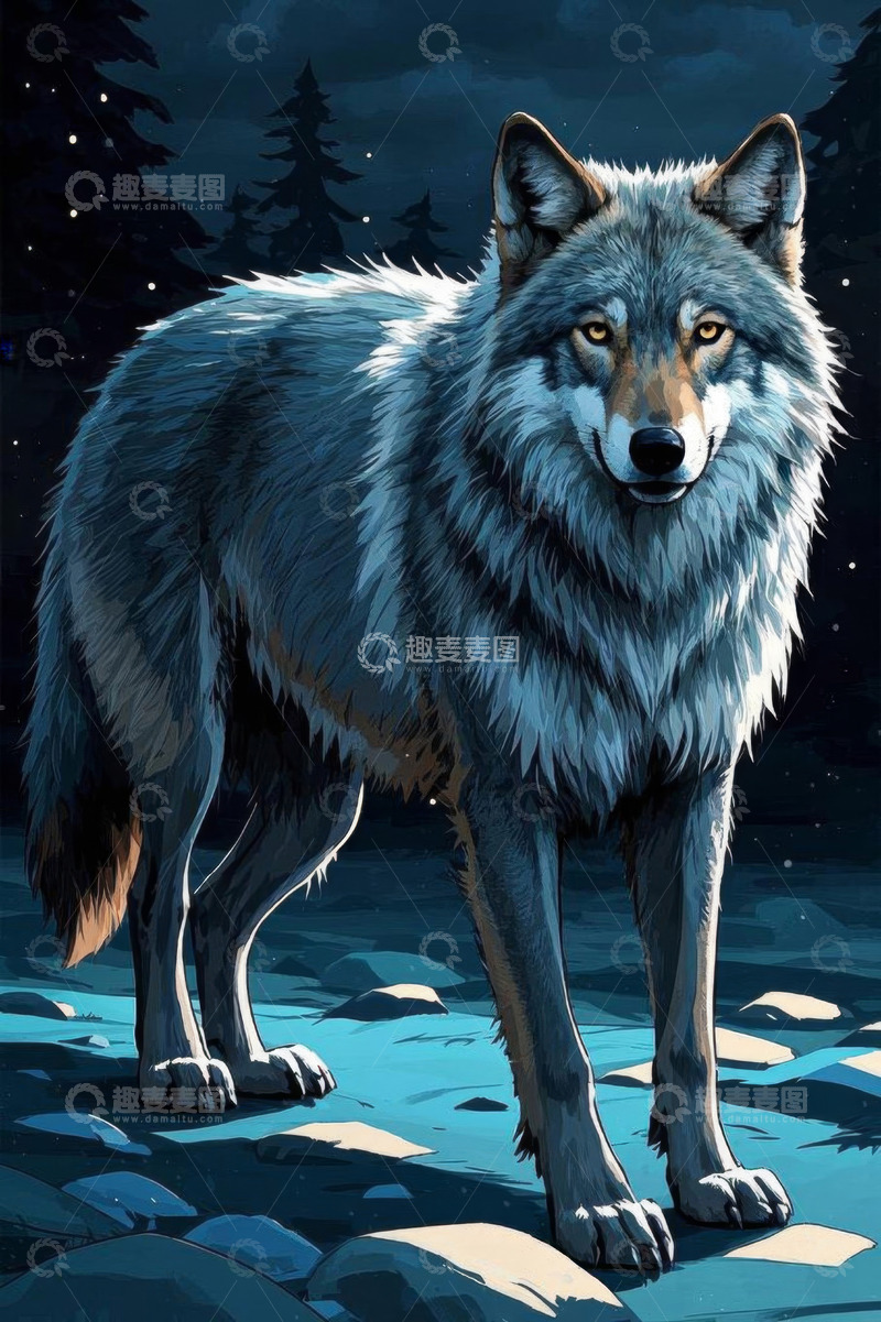 高清大图下载【趣麦麦图】森林中站立的狼