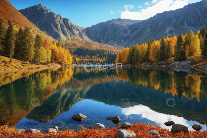 高清大图下载【趣麦麦图】秋日山林湖泊自然景观