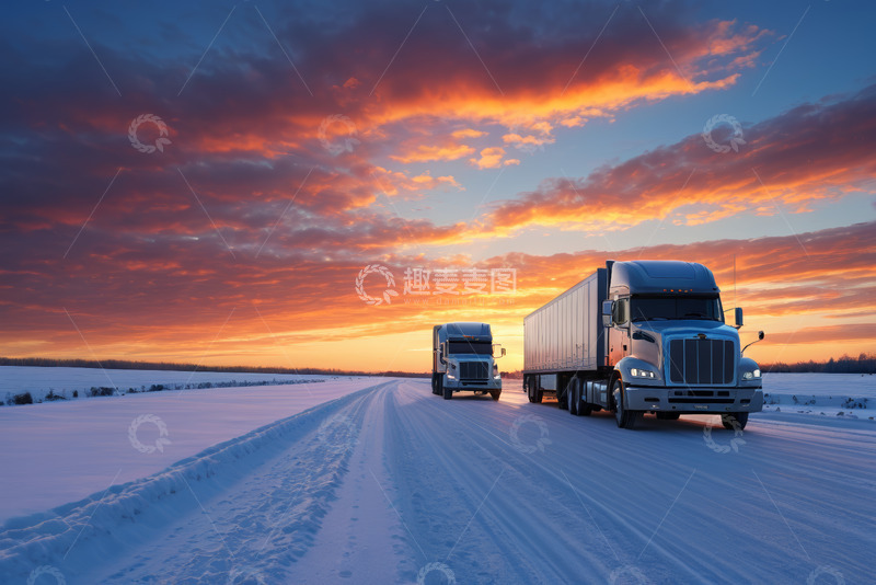 高清大图下载【趣麦麦图】雪地上行驶的货运卡车