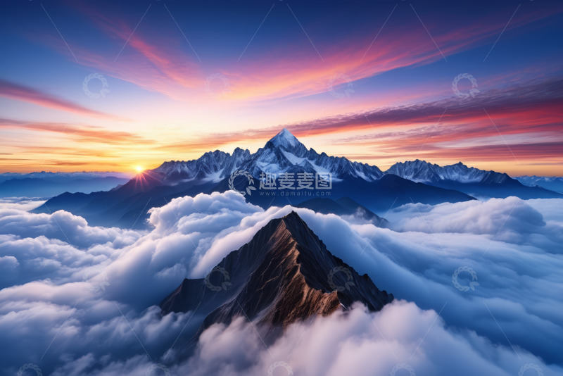 高清大图下载【趣麦麦图】云海之上的雪山与日出景观