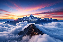 云海之上的雪山与日出景观
