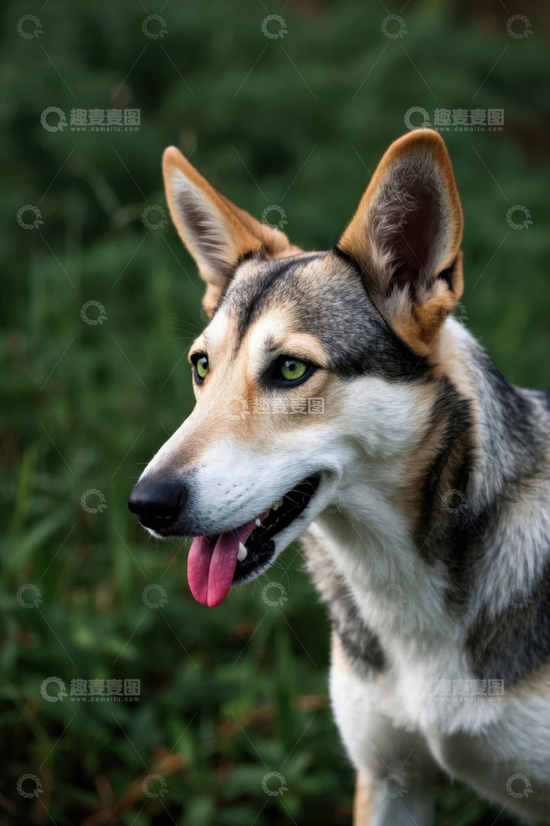 高清大图下载【趣麦麦图】户外吐舌的三色狗特写