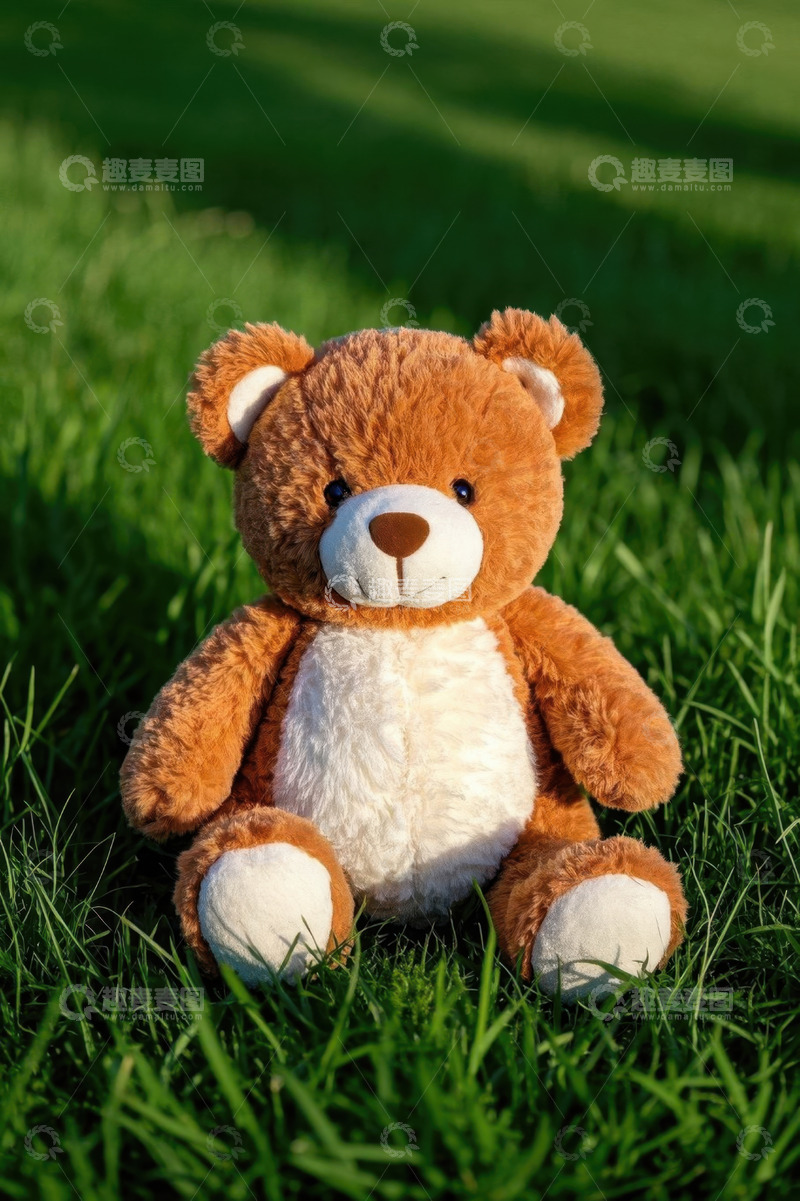 高清大图下载【趣麦麦图】草地上的棕色毛绒泰迪熊