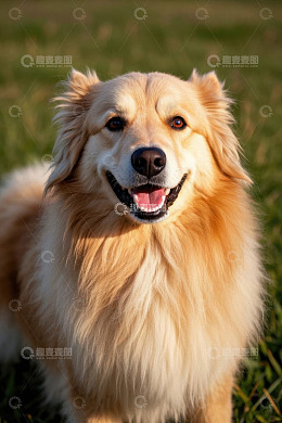 草地中的金毛犬特写