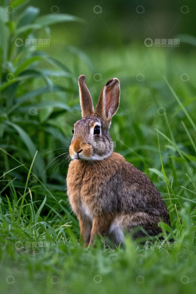 高清大图下载【趣麦麦图】草地上坐着的野兔
