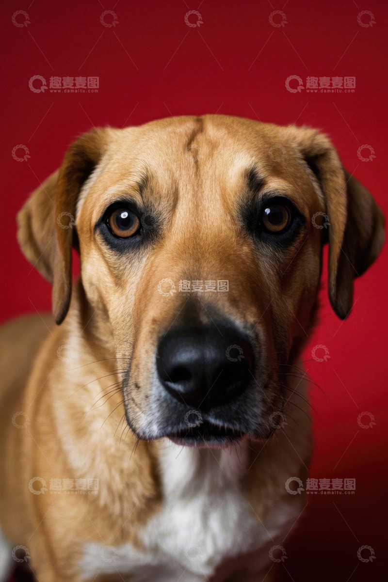 高清大图下载【趣麦麦图】红背景前的狗特写