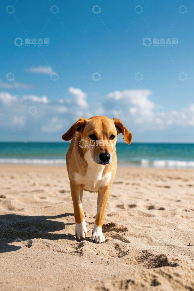 高清大图下载【趣麦麦图】沙滩上行走的狗