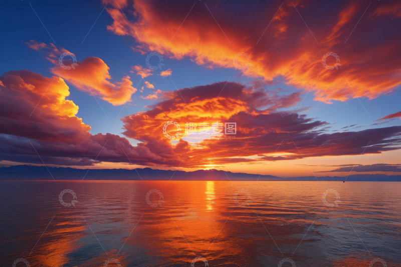 高清大图下载【趣麦麦图】夕阳下的天空与水面景观