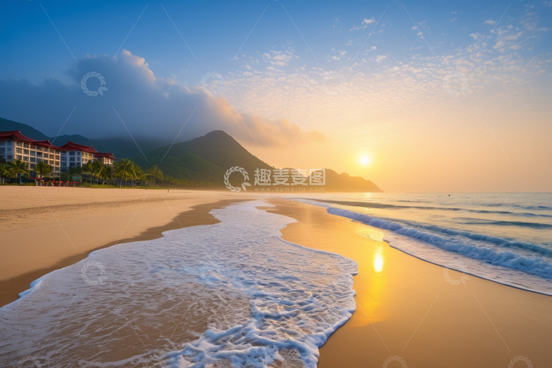 高清大图下载【趣麦麦图】海滩日出时的海滨风光