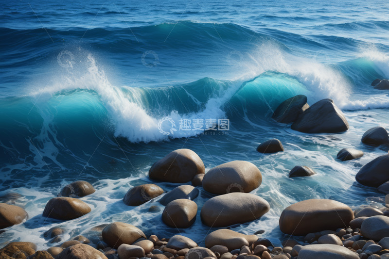 高清大图下载【趣麦麦图】海浪拍打岸边岩石景象