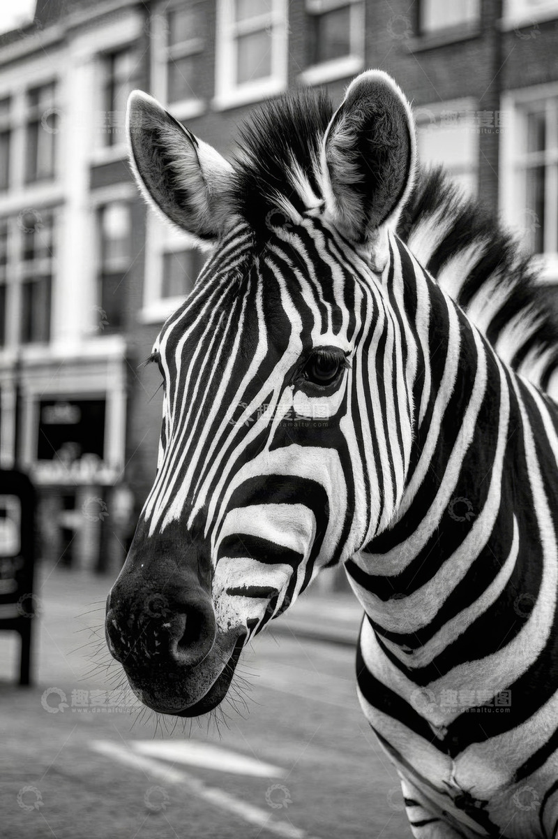 高清大图下载【趣麦麦图】街道上的斑马特写