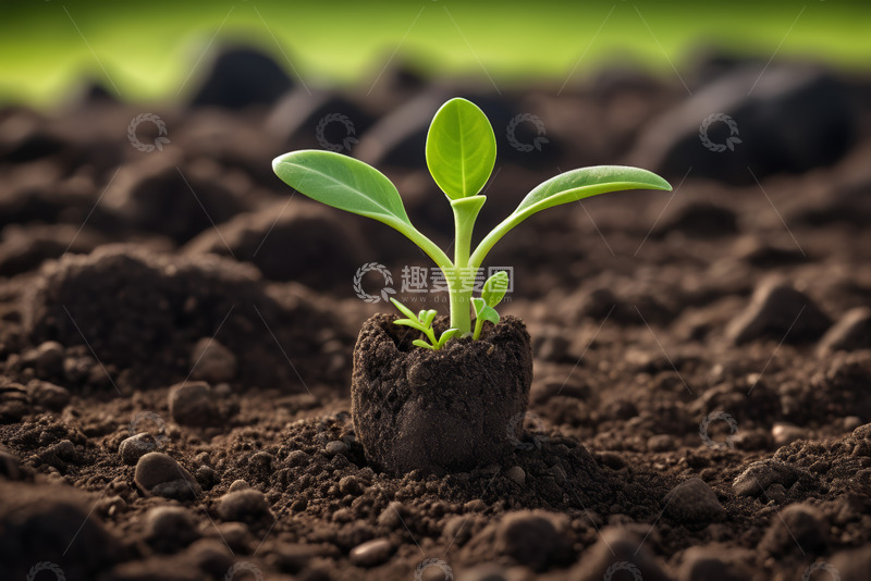 高清大图下载【趣麦麦图】土壤中生长的嫩绿植物幼苗
