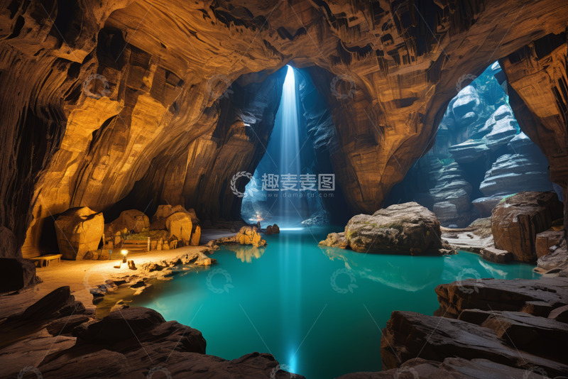 高清大图下载【趣麦麦图】天然洞穴内的水潭景观