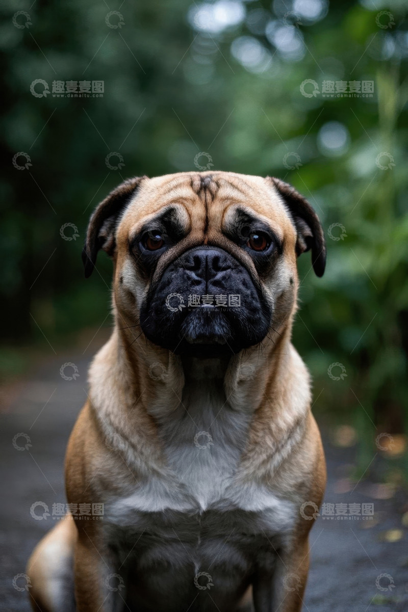 高清大图下载【趣麦麦图】户外坐着的哈巴狗宠物特写