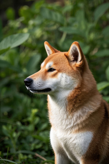 户外草地中的柴犬侧视图