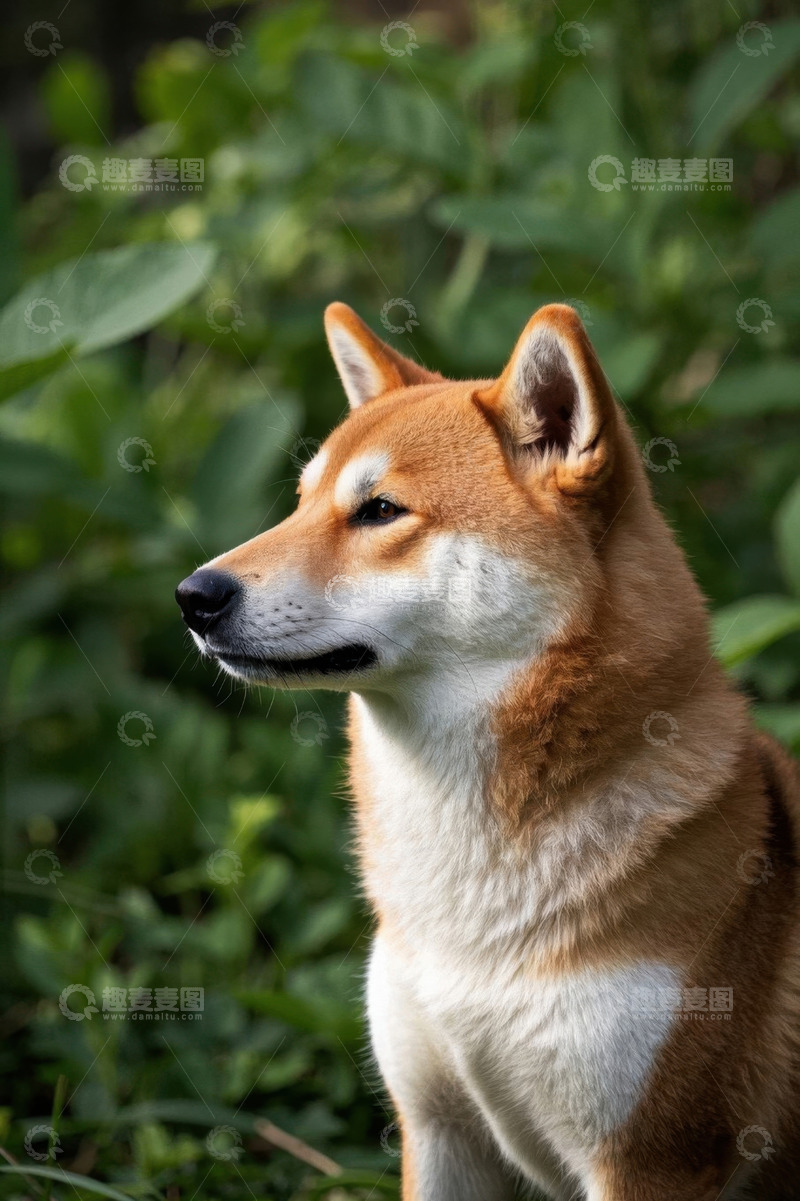 高清大图下载【趣麦麦图】户外草地中的柴犬侧视图