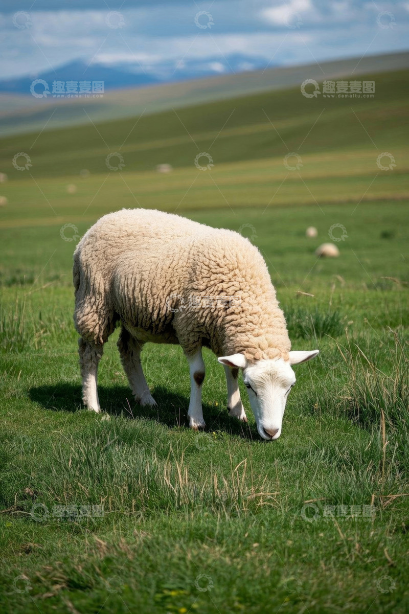 高清大图下载【趣麦麦图】草原上低头吃草的绵羊