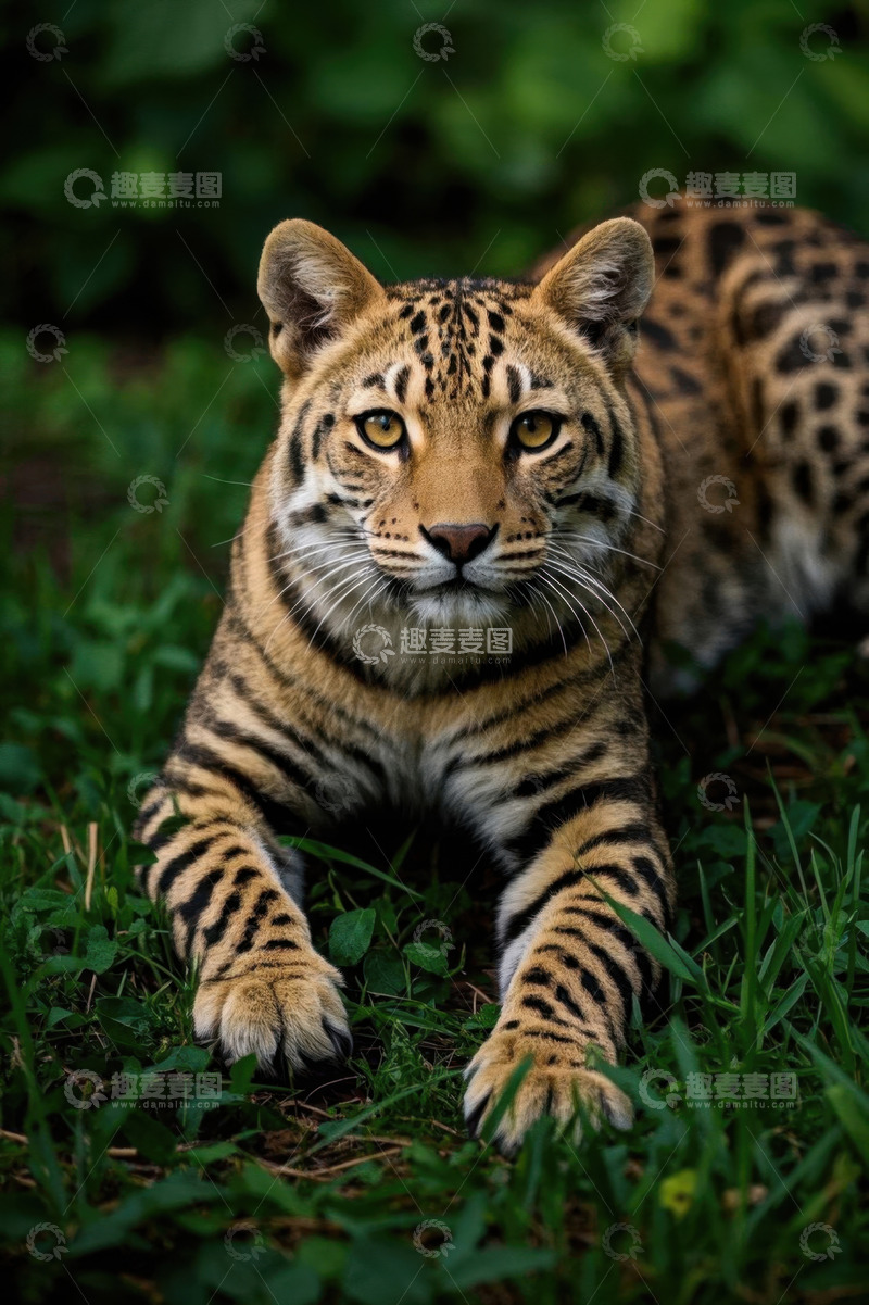 高清大图下载【趣麦麦图】草地上趴着的豹特写