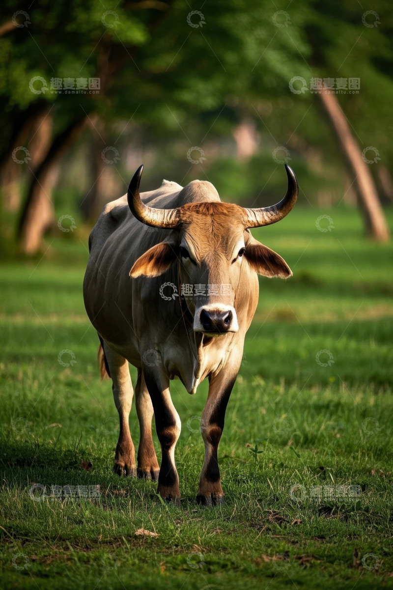 高清大图下载【趣麦麦图】草地上的黄牛特写