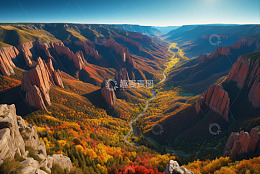 秋季峡谷自然风光全景