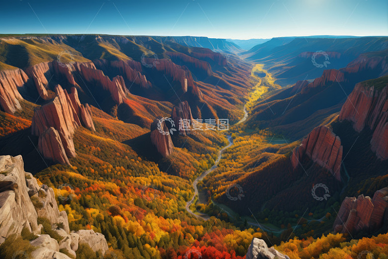 秋季峡谷自然风光全景