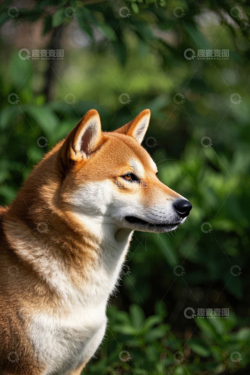 高清大图下载【趣麦麦图】户外柴犬侧头特写