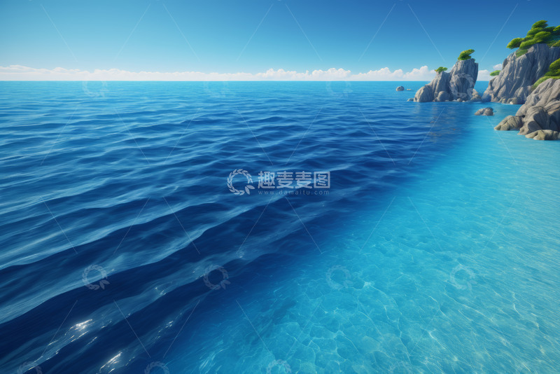 高清大图下载【趣麦麦图】蓝色海洋与岸边岩石景象