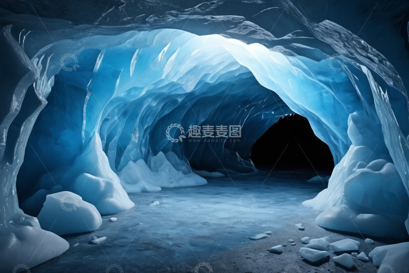 高清大图下载【趣麦麦图】蓝色冰川洞穴内部景象