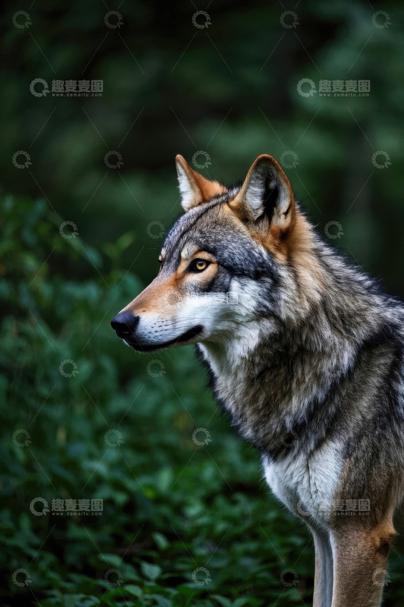高清大图下载【趣麦麦图】森林中站立的狼特写