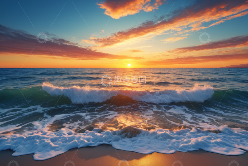 高清大图下载【趣麦麦图】海滩日落海浪景象
