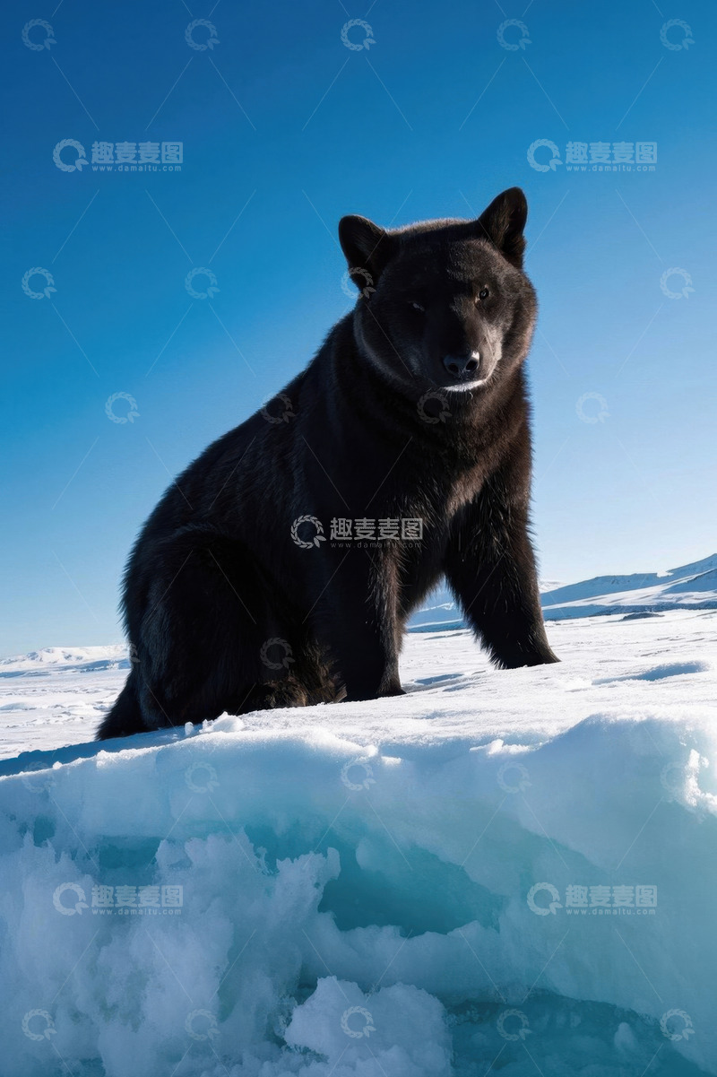 高清大图下载【趣麦麦图】北极冰原上的黑熊