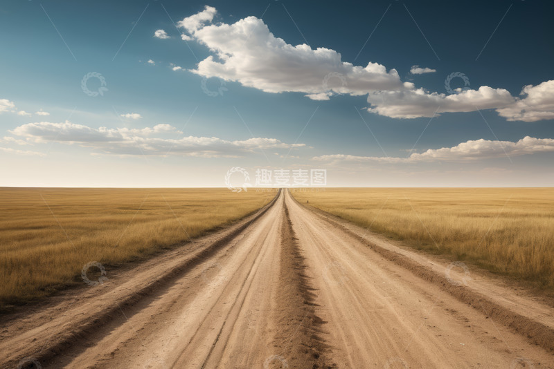 高清大图下载【趣麦麦图】旷野中的土路与蓝天白云景观