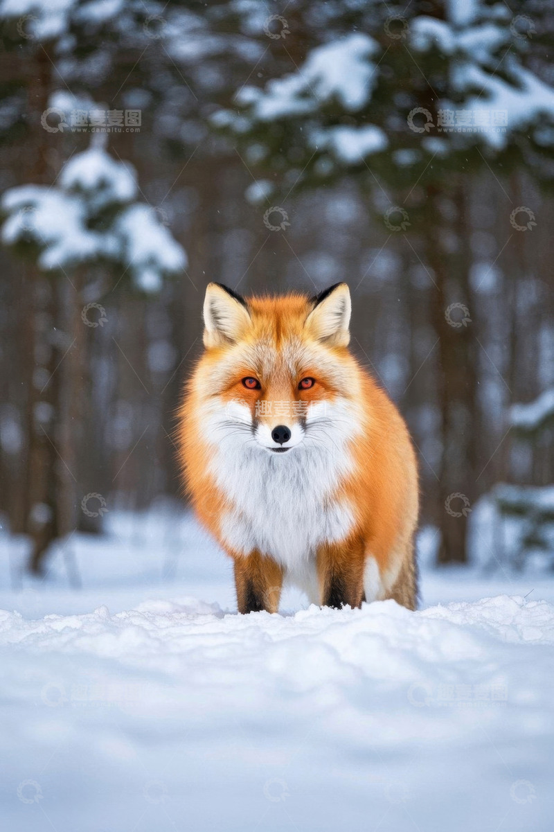 高清大图下载【趣麦麦图】雪地中的红狐狸