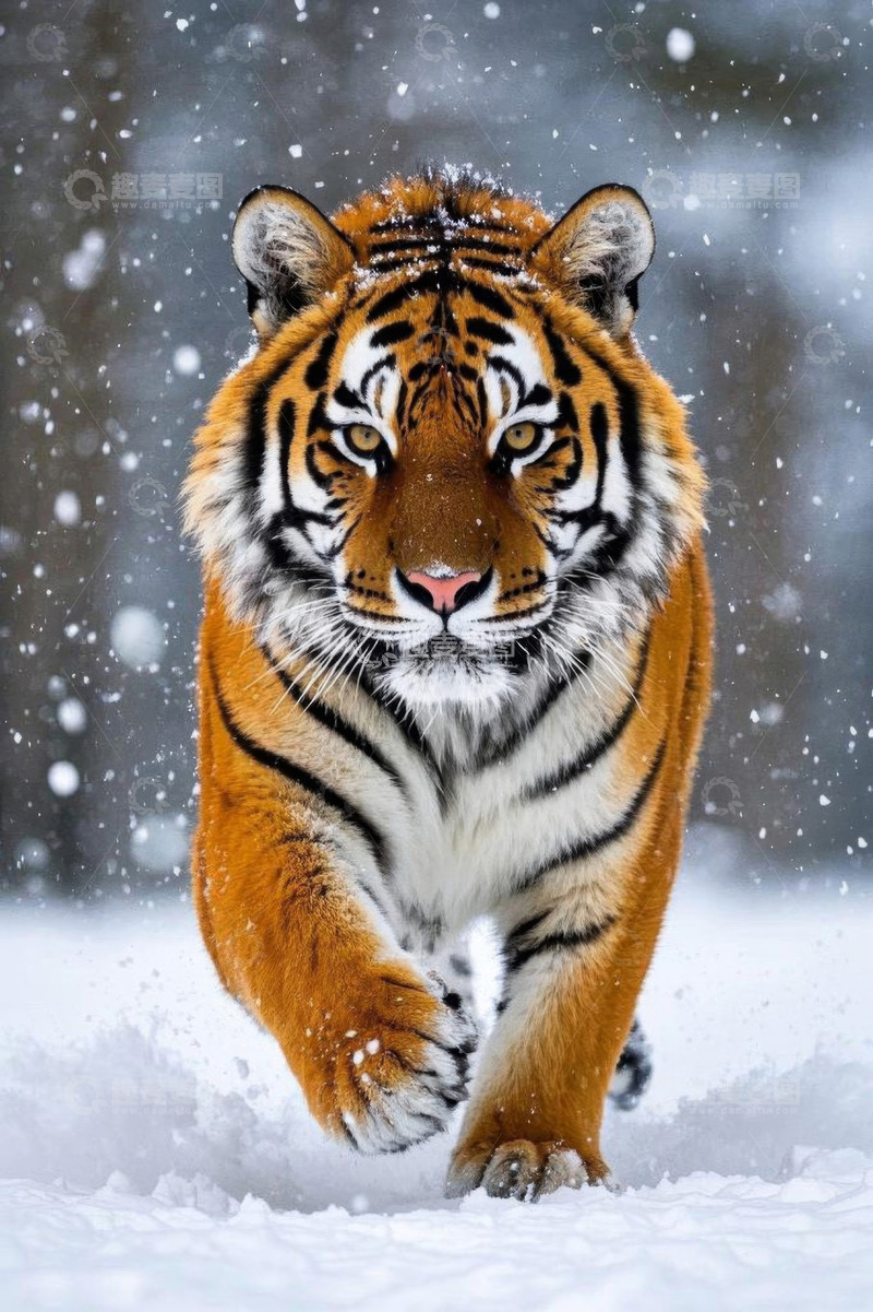 高清大图下载【趣麦麦图】雪地中行走的老虎