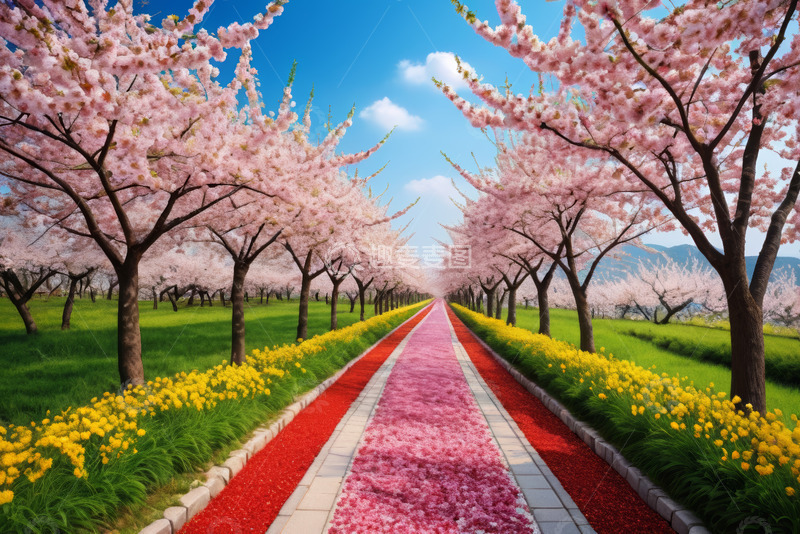 高清大图下载【趣麦麦图】户外樱花步道自然风光