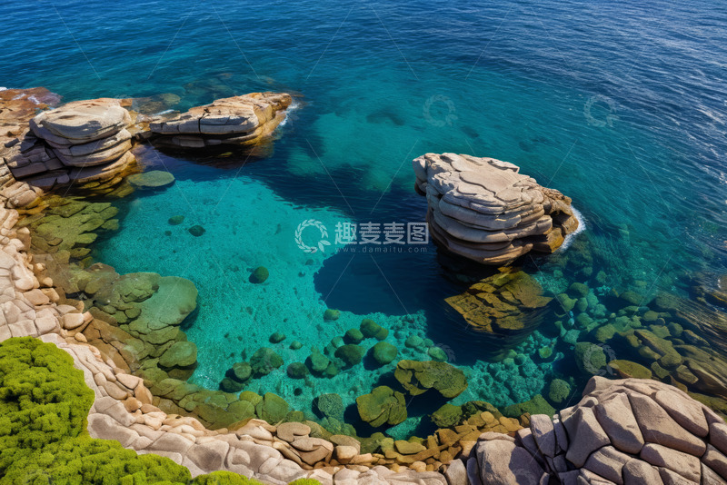 高清大图下载【趣麦麦图】海边岩石与清澈海水景观