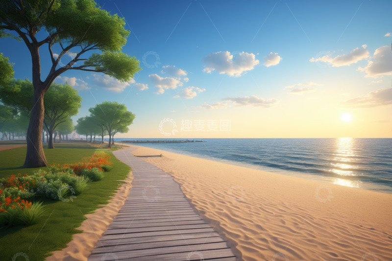 高清大图下载【趣麦麦图】海边木栈道自然风光