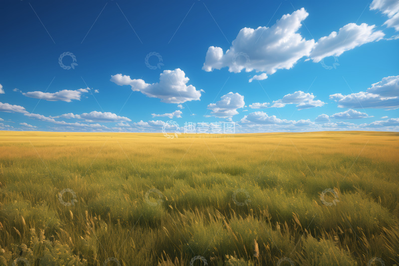 高清大图下载【趣麦麦图】蓝天白云下的广袤草原风光