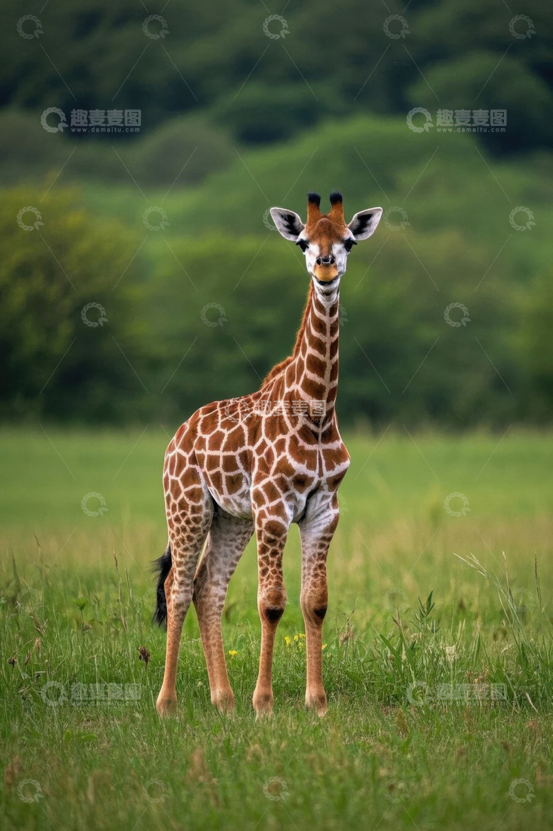 高清大图下载【趣麦麦图】草原上站立的幼年长颈鹿