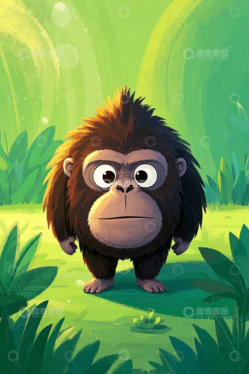 高清大图下载【趣麦麦图】森林中的卡通猴子形象