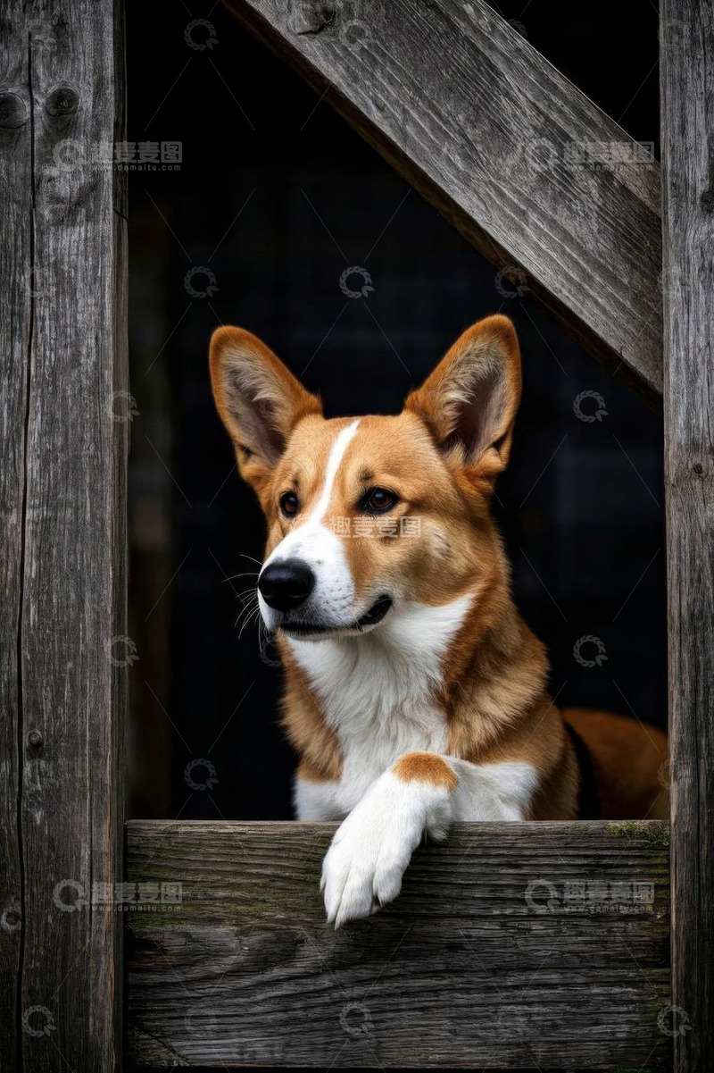 高清大图下载【趣麦麦图】木栏边探头张望的宠物狗
