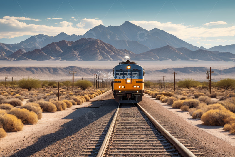 高清大图下载【趣麦麦图】沙漠中行驶的火车