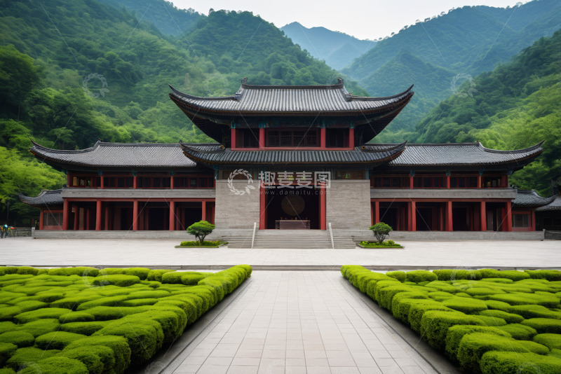 高清大图下载【趣麦麦图】中式古建筑与山林景观