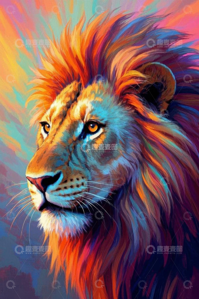高清大图下载【趣麦麦图】彩色雄狮特写