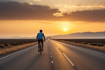 公路上骑行者逆光骑行场景