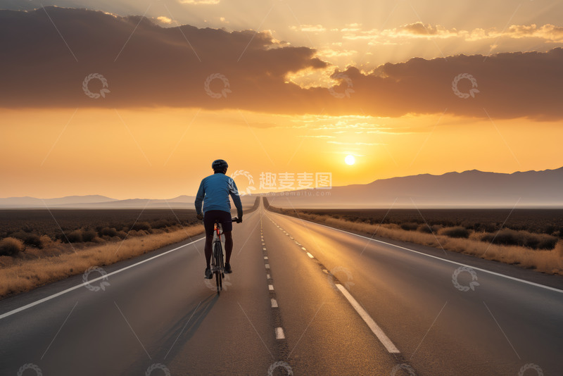 高清大图下载【趣麦麦图】公路上骑行者逆光骑行场景